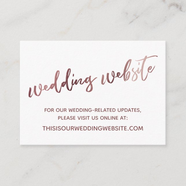 Rose Gold White Wedding Website Save the Date Card (Front)
