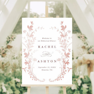 Rose Gold Wildflowers Silhouette Rehearsal Dinner  Poster