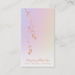 *~* Rose Gold Willow Tree Branch Leaves Rainbow Business Card