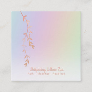 *~* Rose Gold Willow Tree Branch Pastel Rainbow Square Business Card
