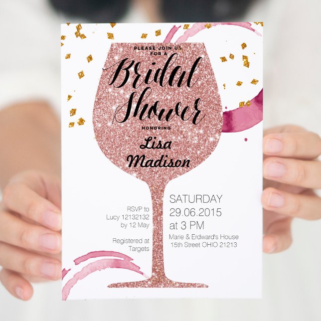 Rose Gold Wine Bridal Shower Invitation card (Creator Uploaded)