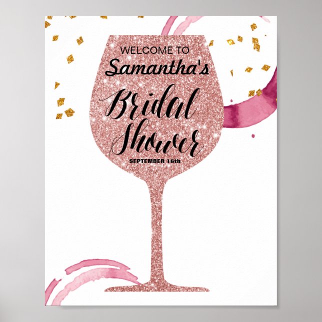 Rose Gold Wine Bridal Shower Welcome Sign (Front)