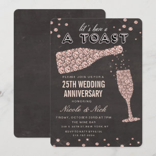 Rose Gold Wine Glass Anniversary Invitation