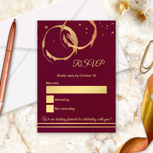 Rose Gold Wine Stain Marsala Wedding RSVP Card