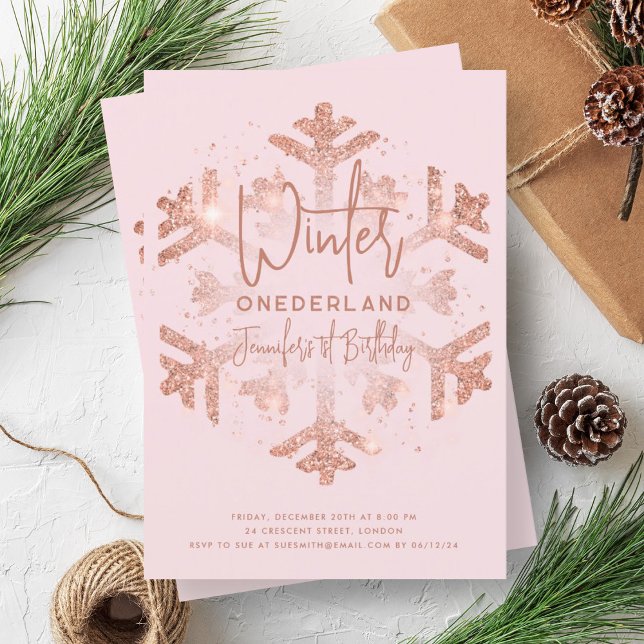 Rose Gold Winter ONEDERLAND 1st Birthday Blush Invitation (Rose Gold Winter ONEDERLAND 1st Birthday Blush Invitation)