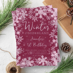 Rose Gold Winter ONEDERLAND 1st Birthday Magenta Invitation