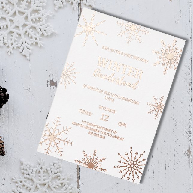 Rose Gold Winter onederland Foil Invitation (Creator Uploaded)