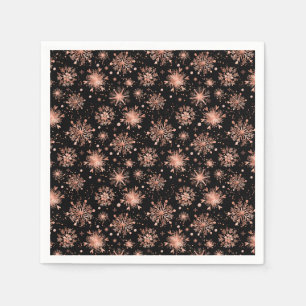 Rose Gold Winter Snowflakes on Black Napkin