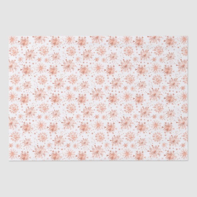 Rose Gold Winter Snowflakes on White Pattern Tissue Paper (Front)