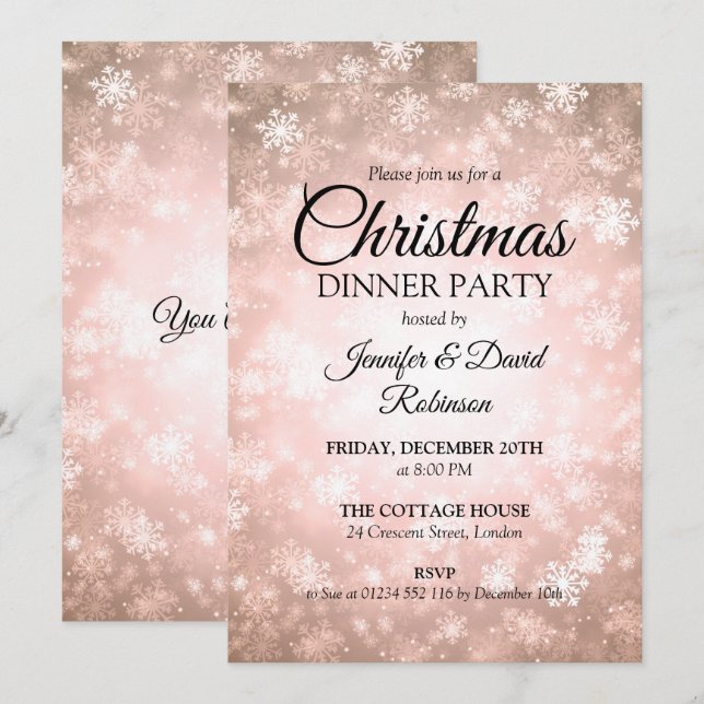Rose Gold Winter Wonderland Holiday Party Invitation (Front/Back)