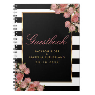 Rose Gold with Black and White Stripes - Guestbook Notebook