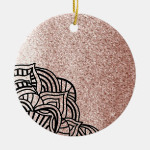 Rose Gold With Black Medallion Ceramic Tree Decoration