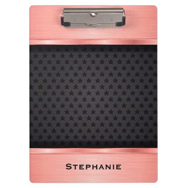 Rose Gold With Black Stars Background Monogram Clipboard (Front)