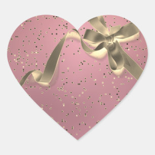 Rose Gold with Gold Bow Heart Sticker