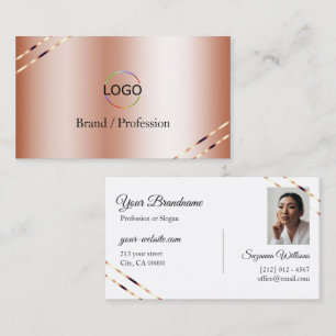 Rose Gold with Shimmery Lines Logo and Photo Business Card