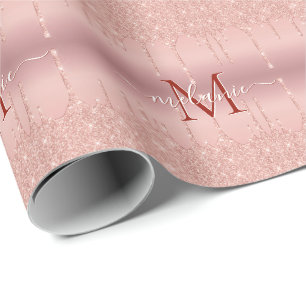 Rose Gold Wrapping Paper Personalized Name Letter