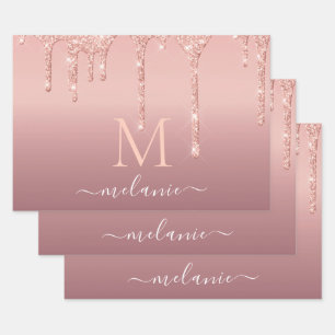 Rose Gold Wrapping Paper Sheets Custom Letter Name