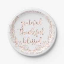 Rose Gold Wreath Grateful Thankful Blessed