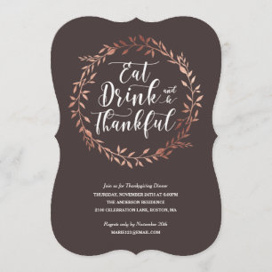 Rose Gold Wreath Thanksgiving Dinner Invitation