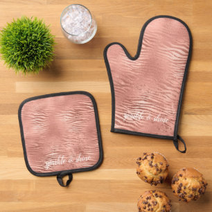 Rose Gold Zebra Animal Print Oven Mitt & Pot Holder Set