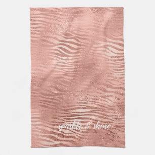 Rose Gold Zebra Animal Print Tea Towel