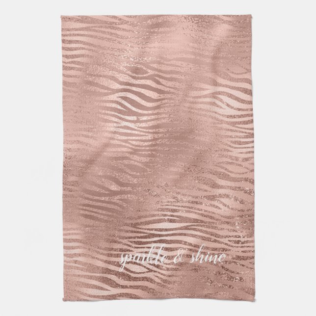 Rose Gold Zebra Animal Print Tea Towel (Vertical)