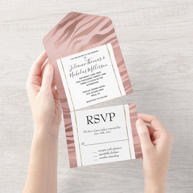 Rose Gold Zebra Print All In One Invitation (Tearaway)