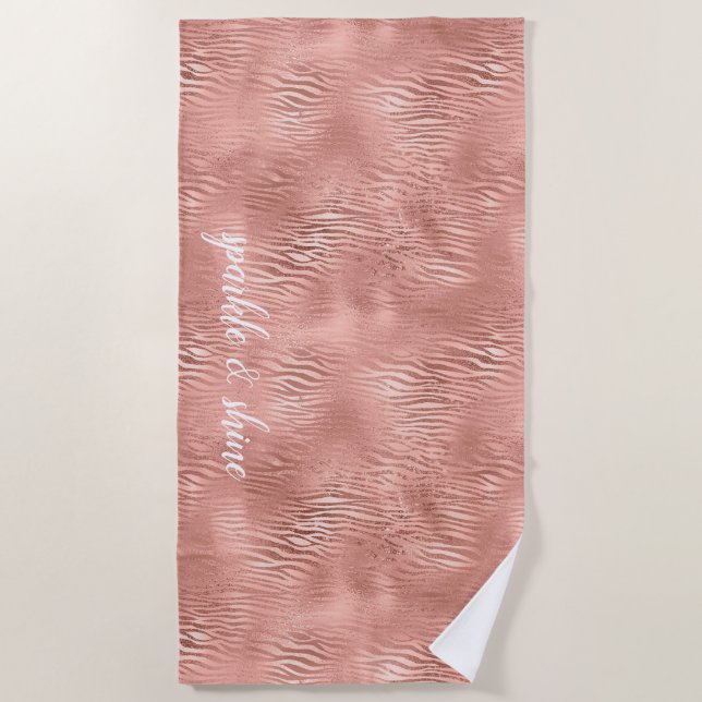 Rose Gold Zebra Print Beach Towel (Front)