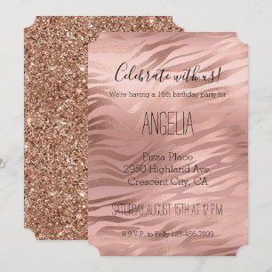 Rose Gold Zebra Print Invitation