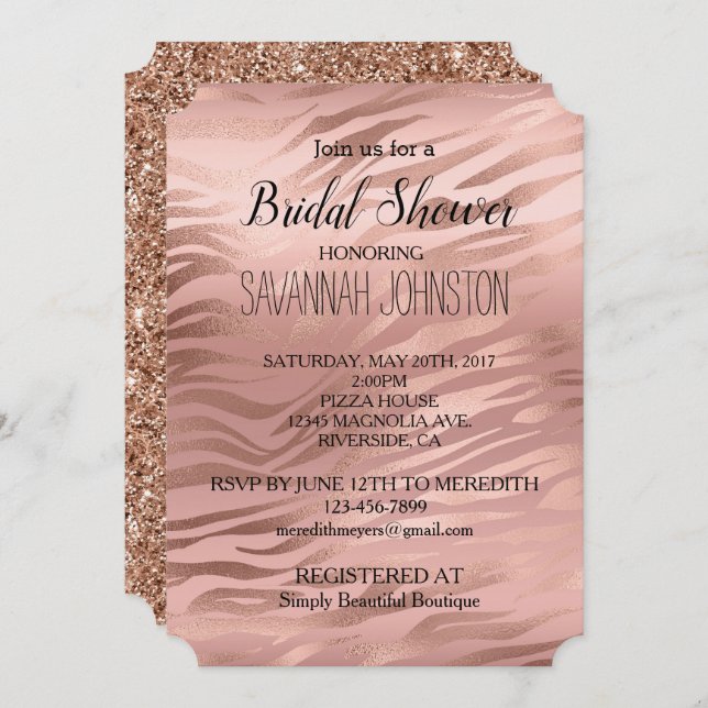 Rose Gold Zebra Print Invitation (Front/Back)