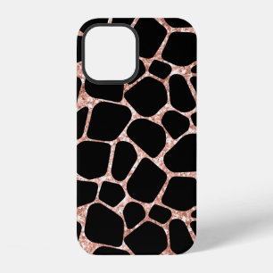 Rose Golden Glitter Black Spots Safari Cheetah iPhone 12 Case