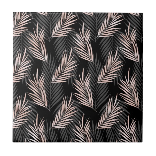 Rose Golden Palm Leaf Natural Tropical Caribbean Ceramic Tile (Front)