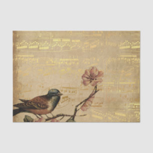 Rose Golden Song Bird Vintage Music Notes Garden Tissue Paper