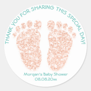 Rose GoldGlitter Feet Baby Shower Favour Gift Classic Round Sticker