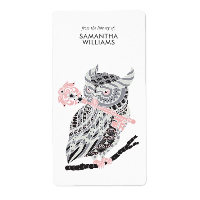 Rose Great Horned Owl Bookplate (Front)