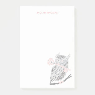 Rose Great Horned Owl Personalized Post-it Notes