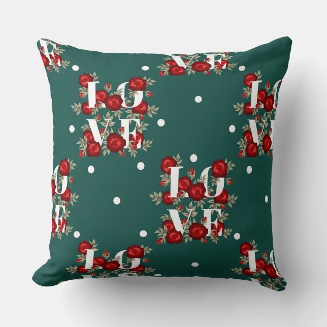 Rose/Green "Love" Pillow (Front)