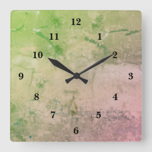 Rose green marble , rainbow-art square wall clock