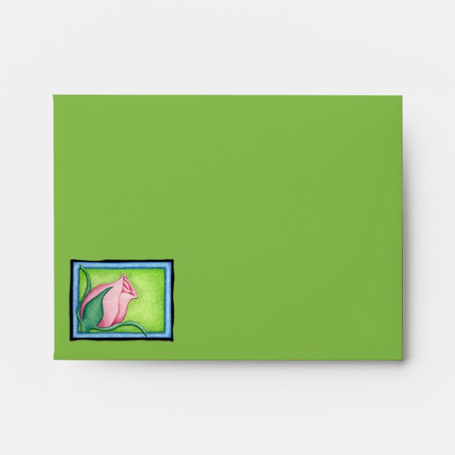 Rose green pink Note Card Envelope (Front)