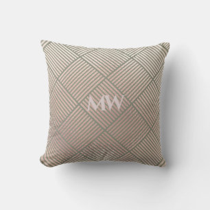 Rose Grey Geometric Monogram Pattern Throw Pillow