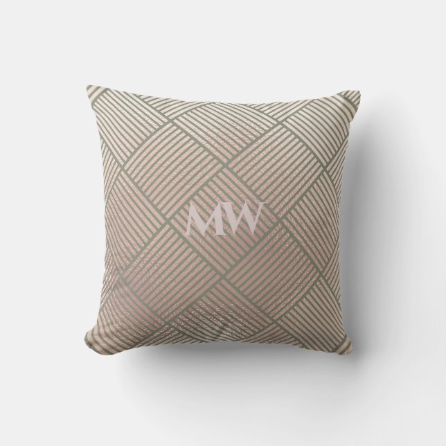 Rose Grey Geometric Monogram Pattern Throw Pillow (Front)