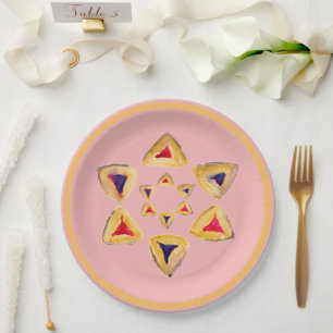 Rosé Hamantaschen Star Paper Plate for Purim