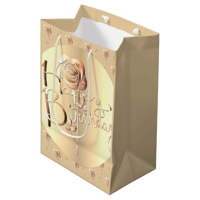 Rose "Happy Birthday"  Medium Gift Bag (Front Angled)