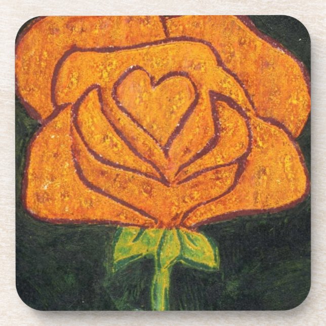 "Rose Heart #2" Floral Coaster Set (Front)