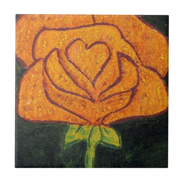 "Rose Heart #2" Kitchen Garden Ceramic Tile (Front)