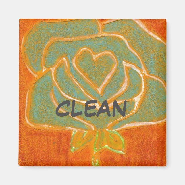 "Rose Heart #4" Clean Dishwasher Status Magnet (Front)
