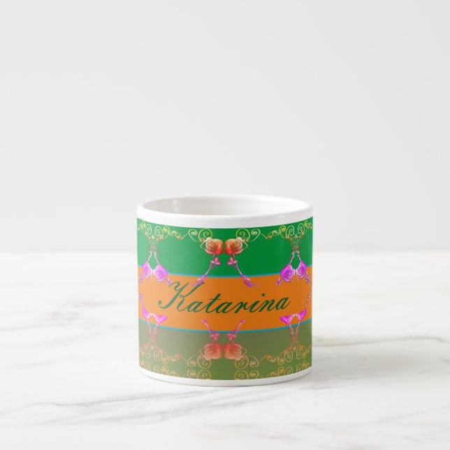 Rose Heart Apricot and Green w/Name Speciality Mug (Front)