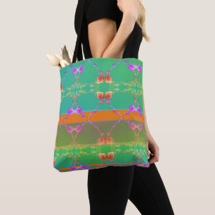 Rose Heart Apricot teal and Moss  Tote Bag