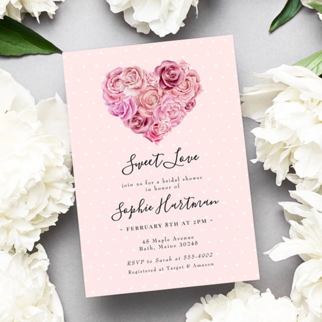 Rose Heart Floral Pink Bridal Shower Invitation (Creator Uploaded)