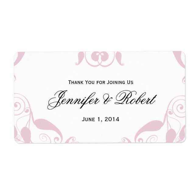 Rose Heart Floral Wedding Water Bottle Label (Front)